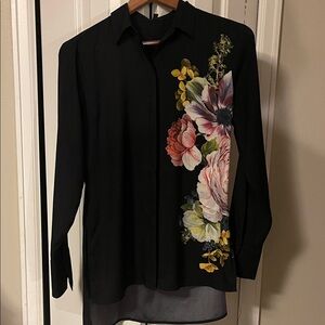 Express XS Black Floral Tunic Top